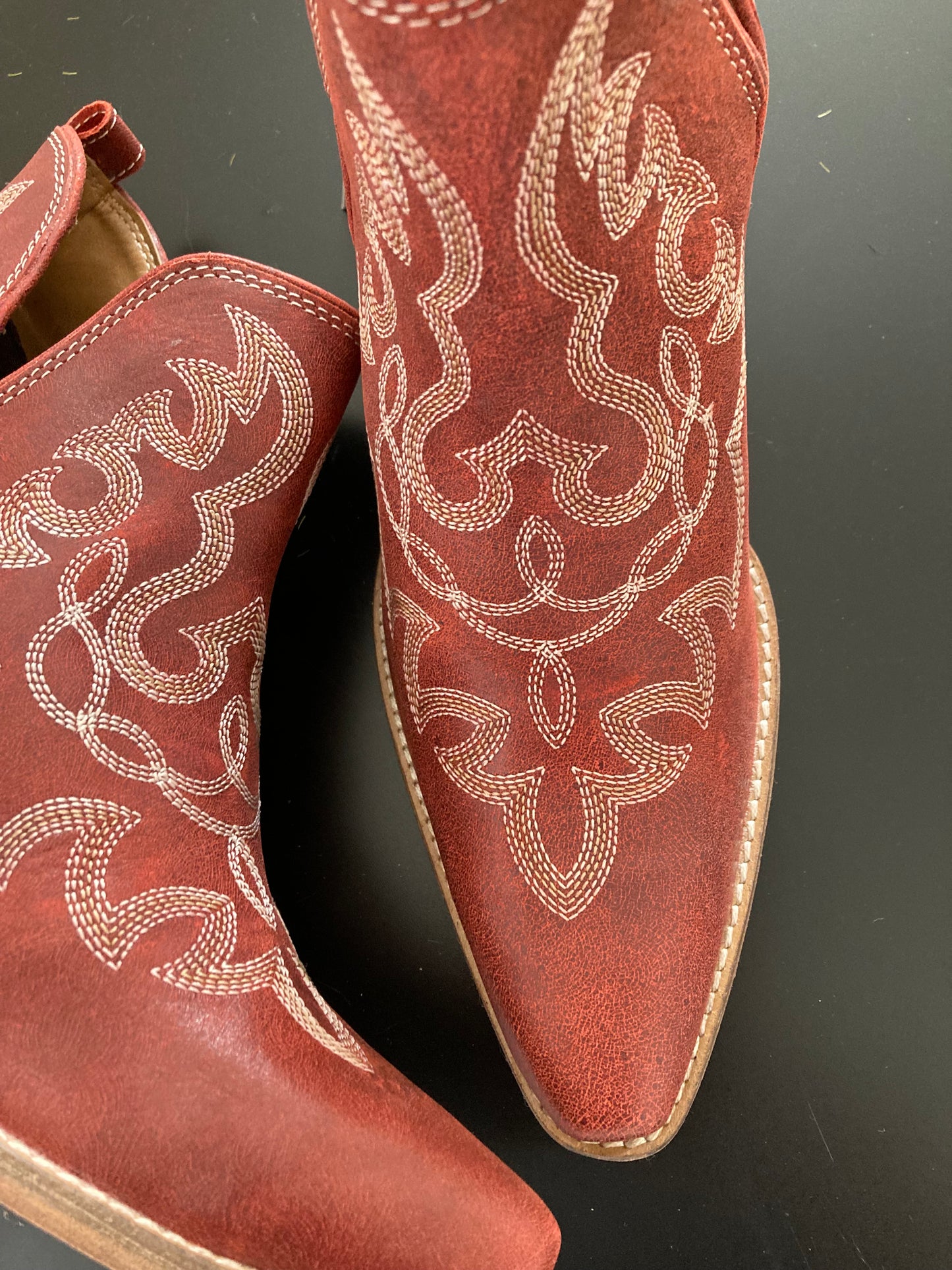 Maisie Western Leather Booties Red