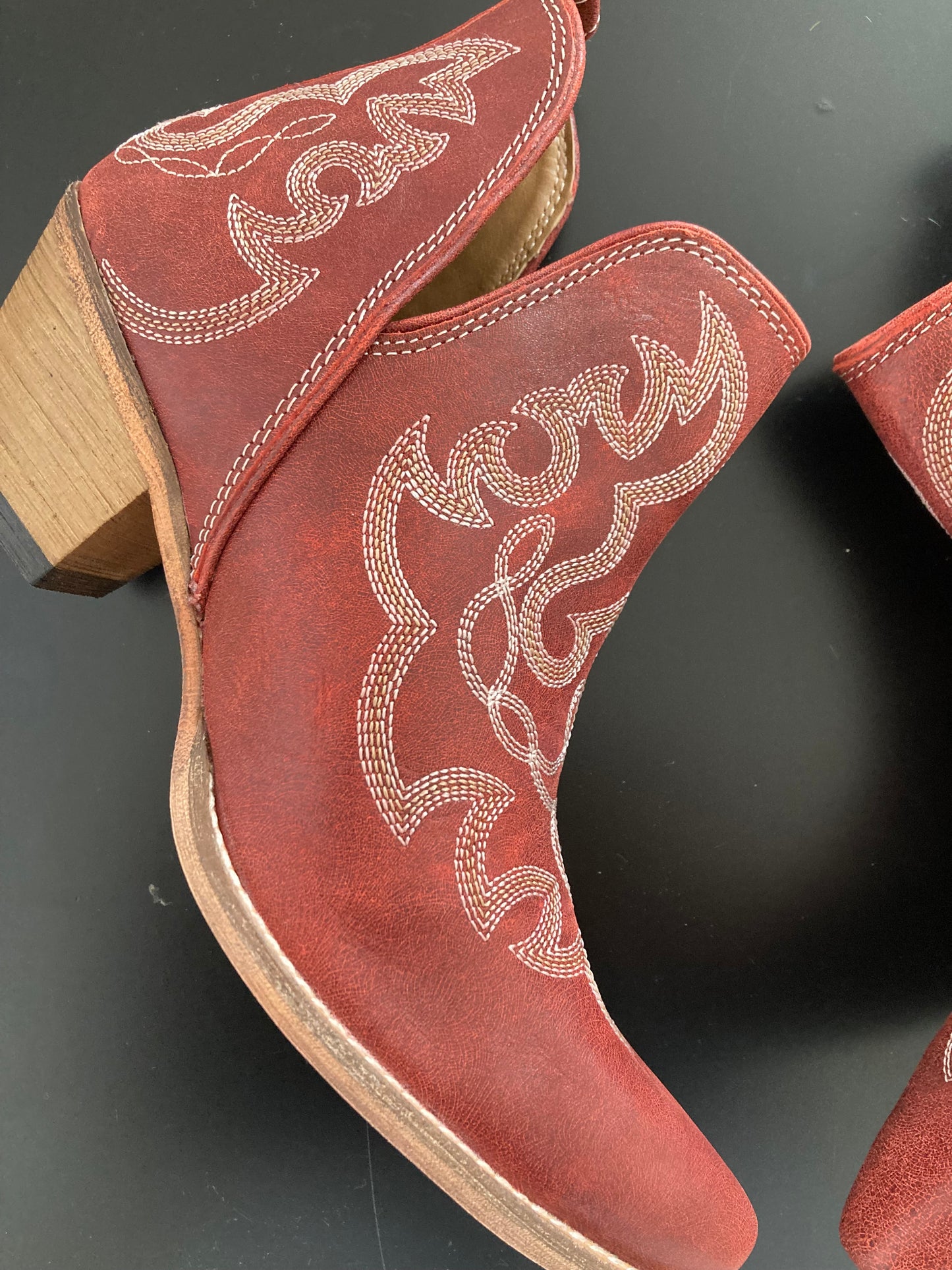 Maisie Western Leather Booties Red