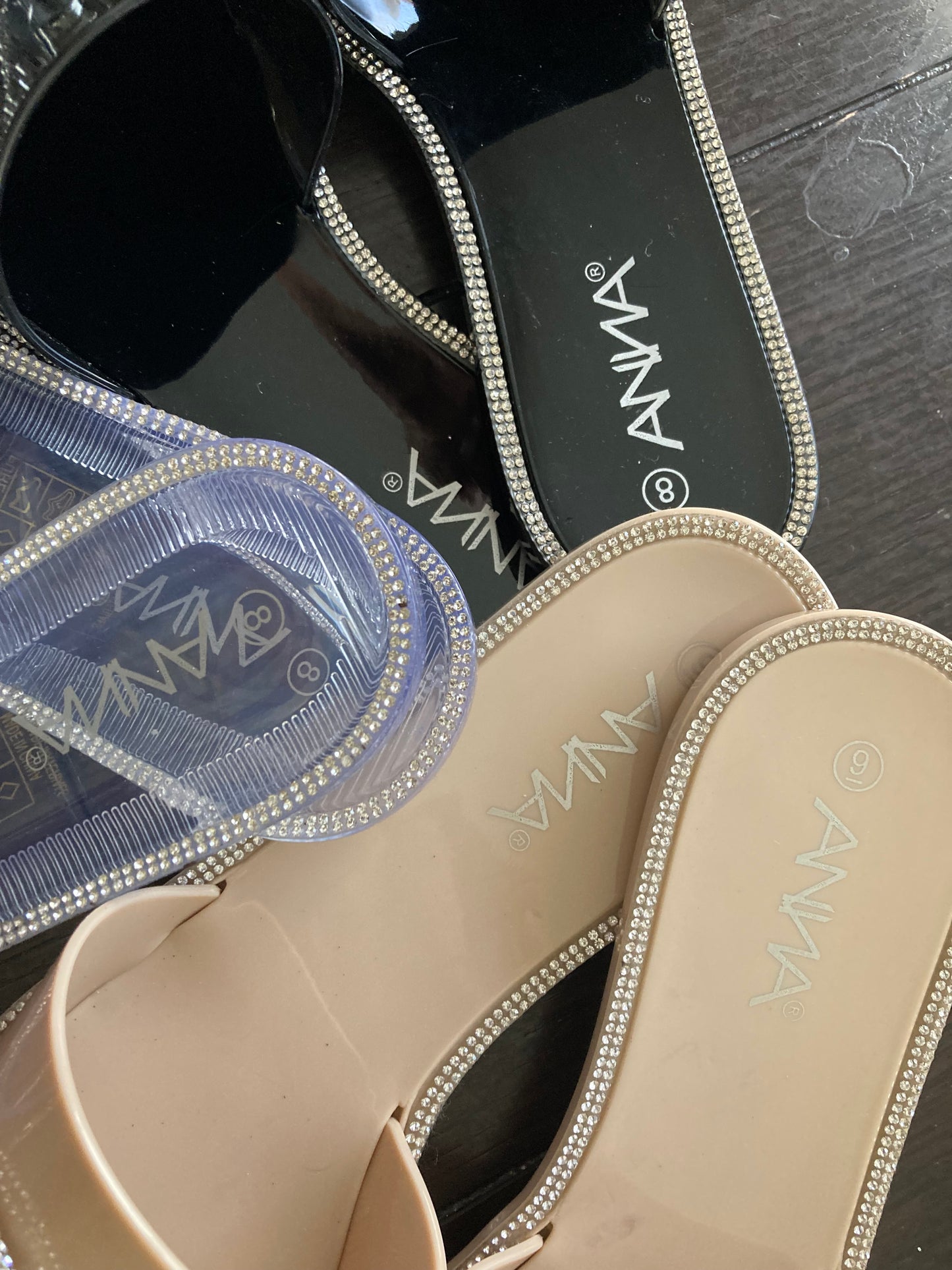 ANNA PURE JELLY RINESTONE SANDALS BLACK