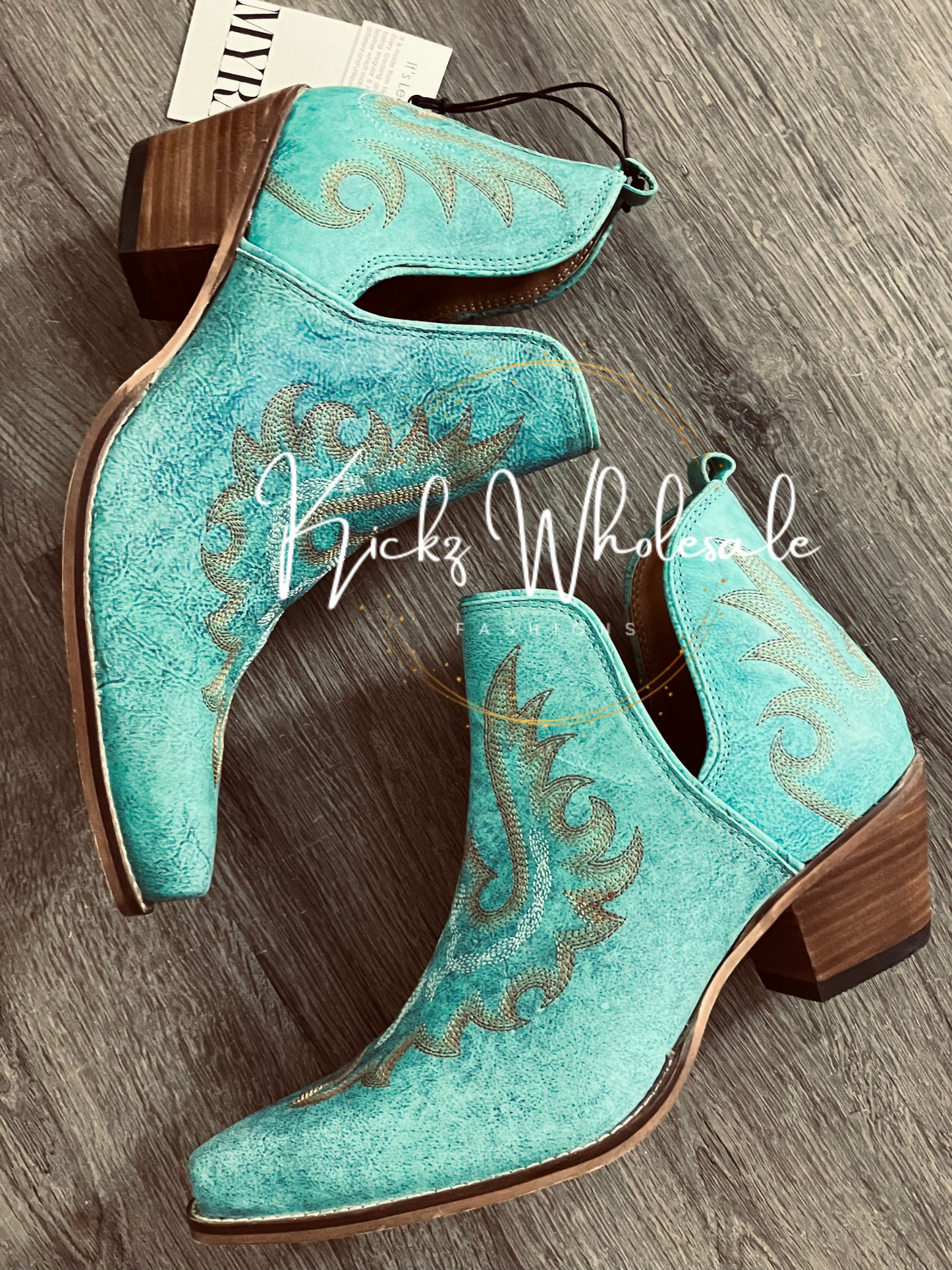 Myra Western Leather Booties Turquoise