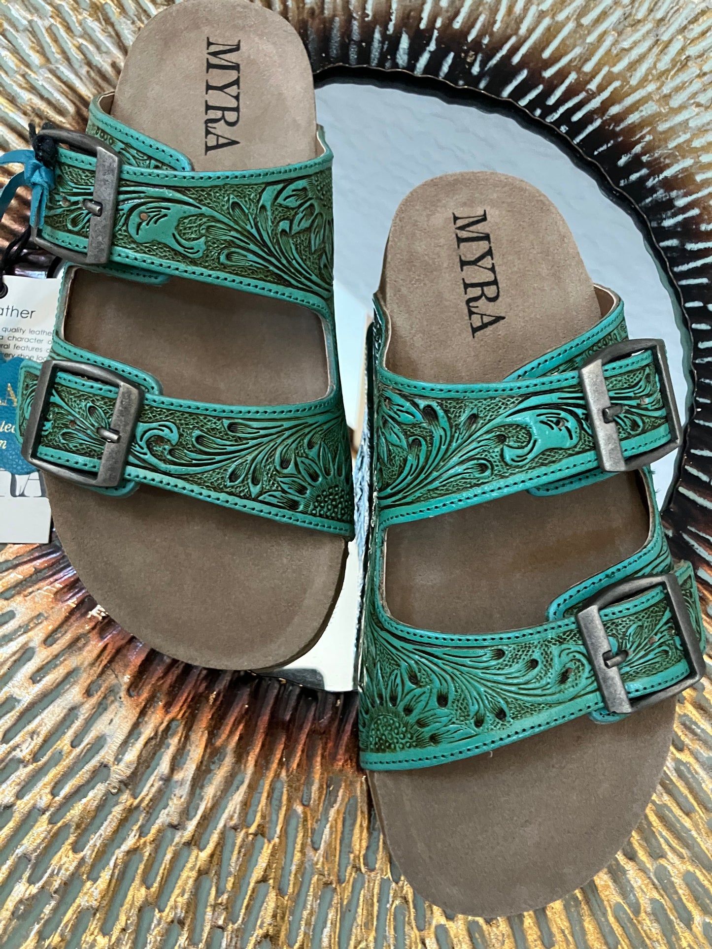 MYRA VERDENT RANGES HAND-TOOLED SANDALS