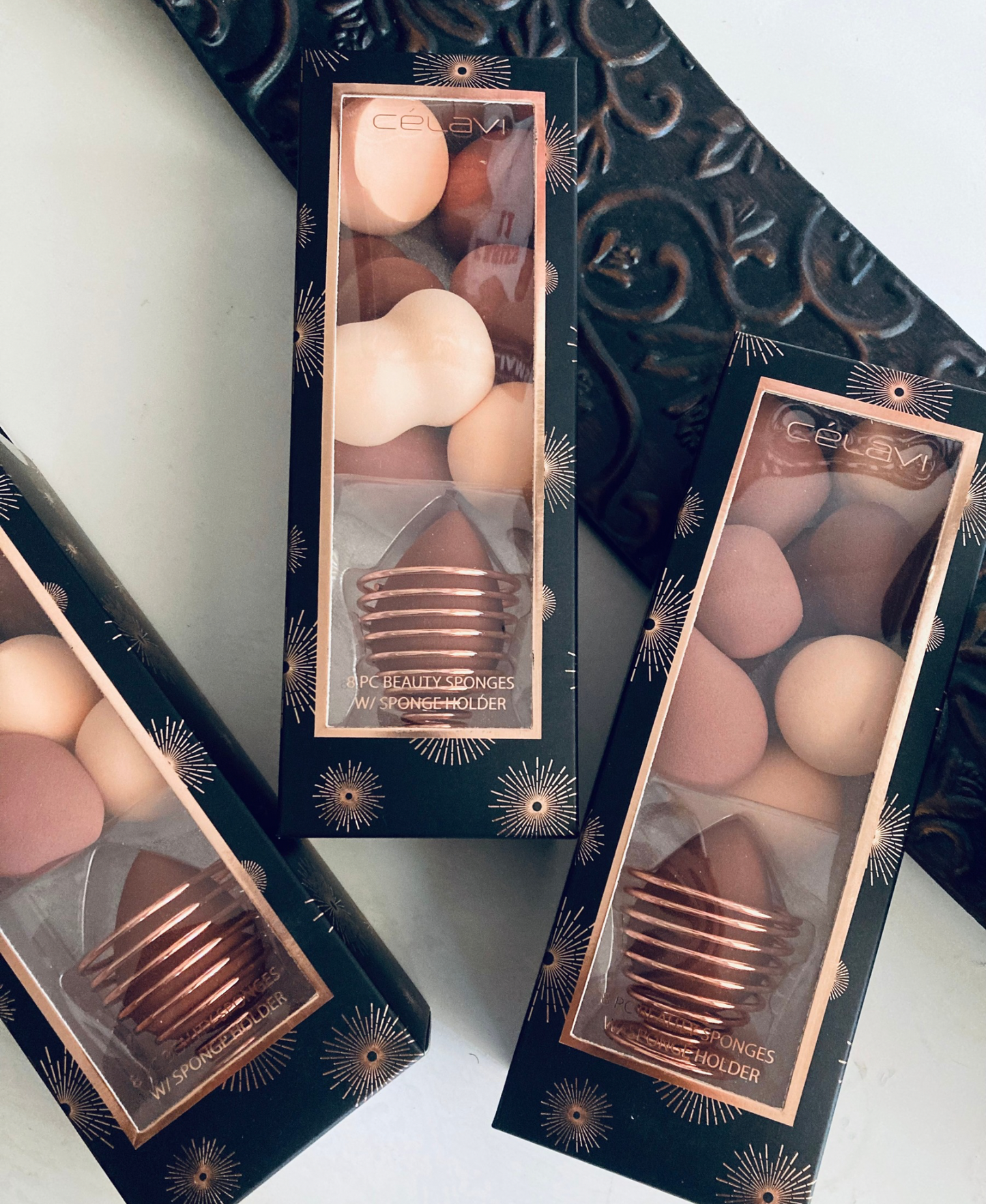 BROWN 8 PC BEAUTY MAKEUP SPONGES WITH SPONGE HOLDER