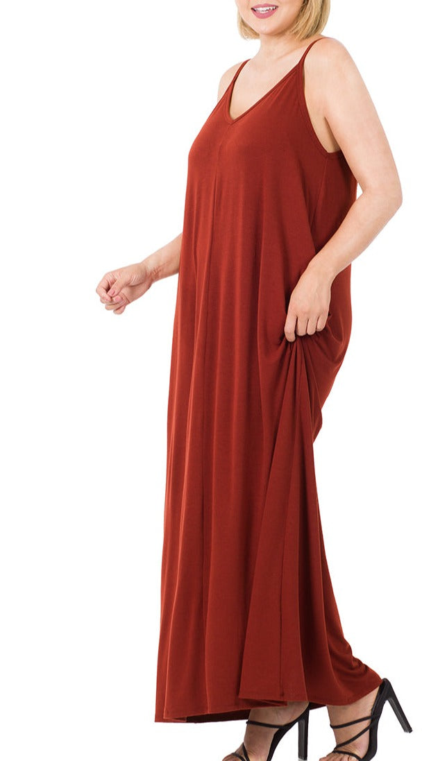 Zenana Plus size Maxi with pockets Fire Brick