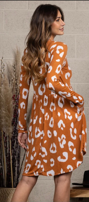 ANIMAL PRINTPlus Size BABYDOLL LONG SLEEVES MIDI DRESS