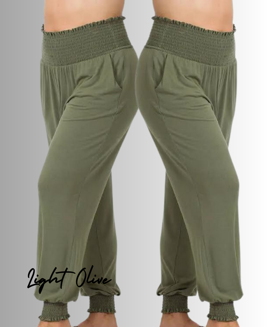 PLUS HIGH-WAISTED SMOCKED LOUNGE JOGGER PANTS Zenana