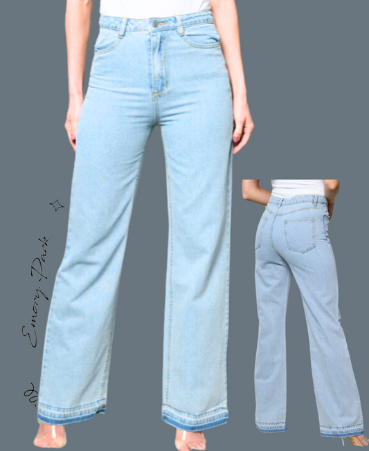 High Rise Wide Leg Denim Pants