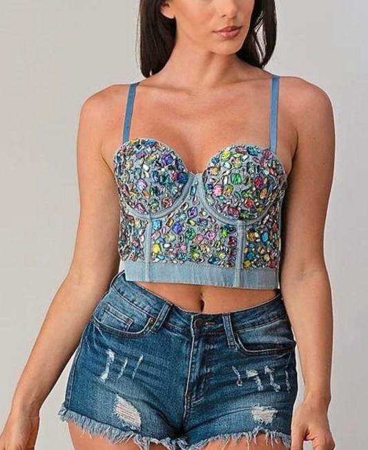 Lydia Beaded sequence bustier Top