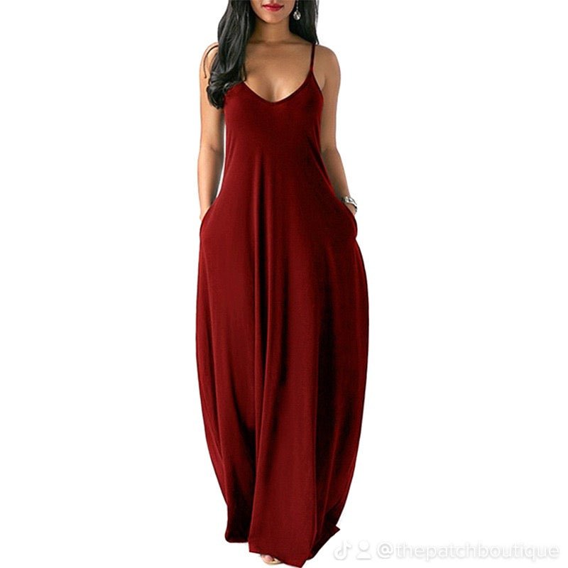 Zenana women’s plus size spaghetti strap Burgundy maxi dress